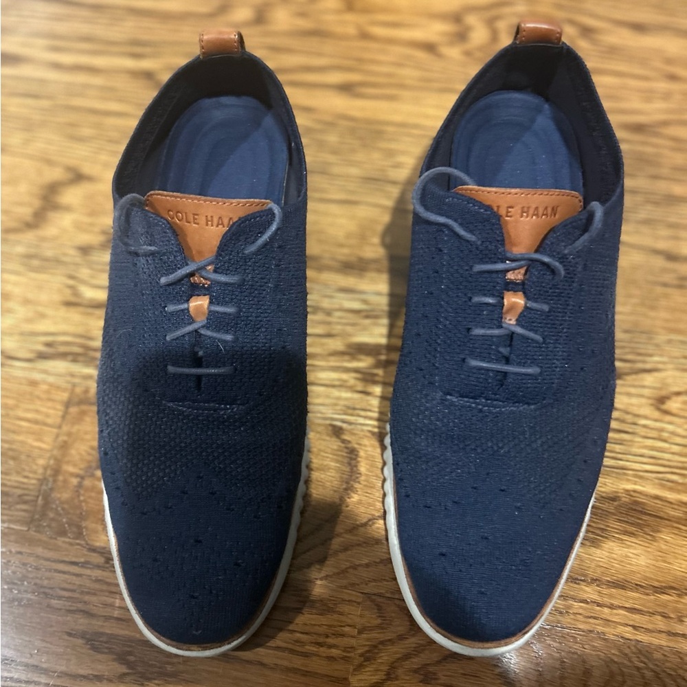 Cole Haan Men's Navy and Tan Knit Oxfords